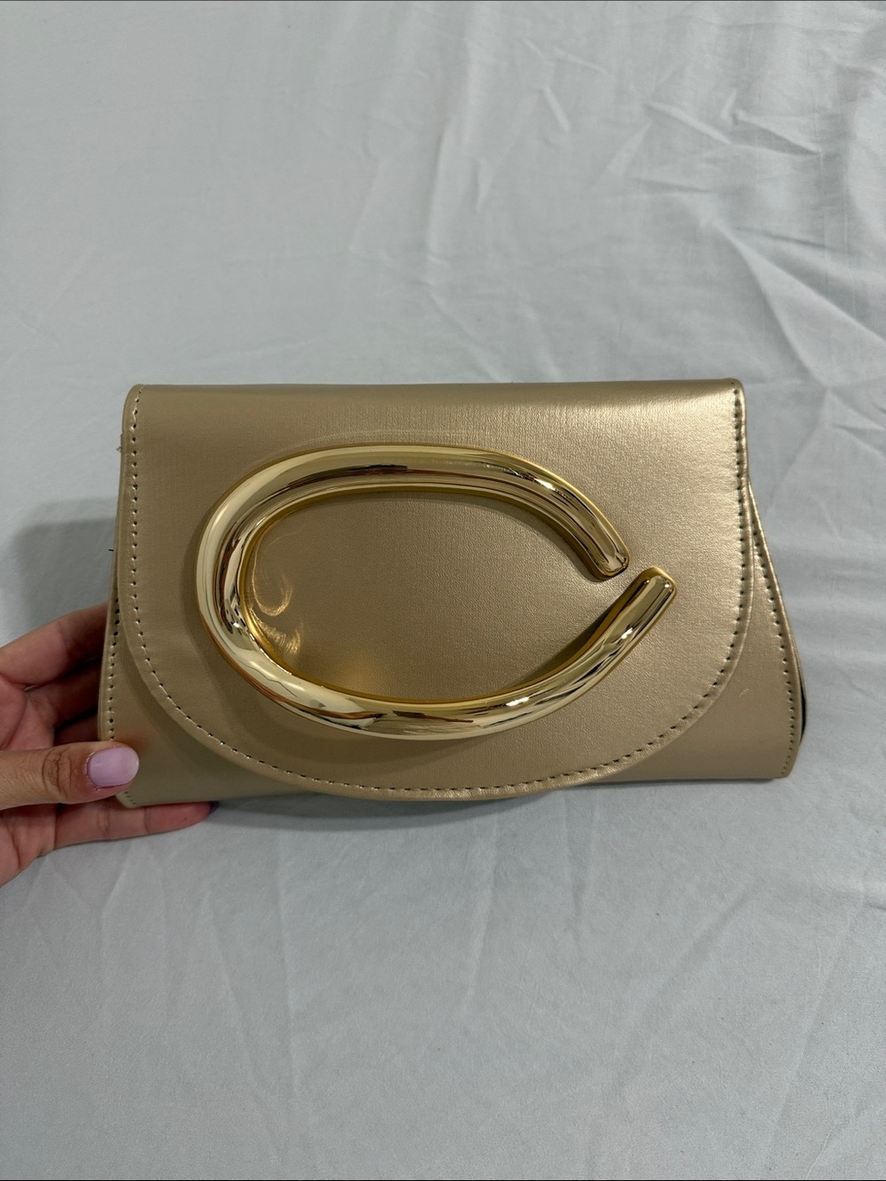 SHEIN Gold Metallic Clutch with Sculptural Gold Accent